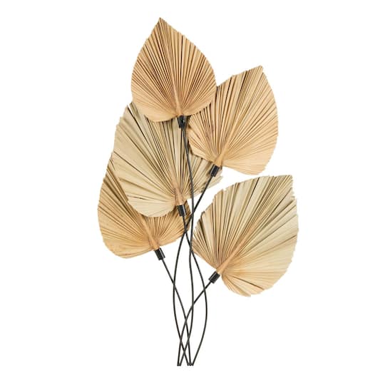 23" x 40" Brown Metal Leaf Layered with Palm Leaf Accents Wall Décor